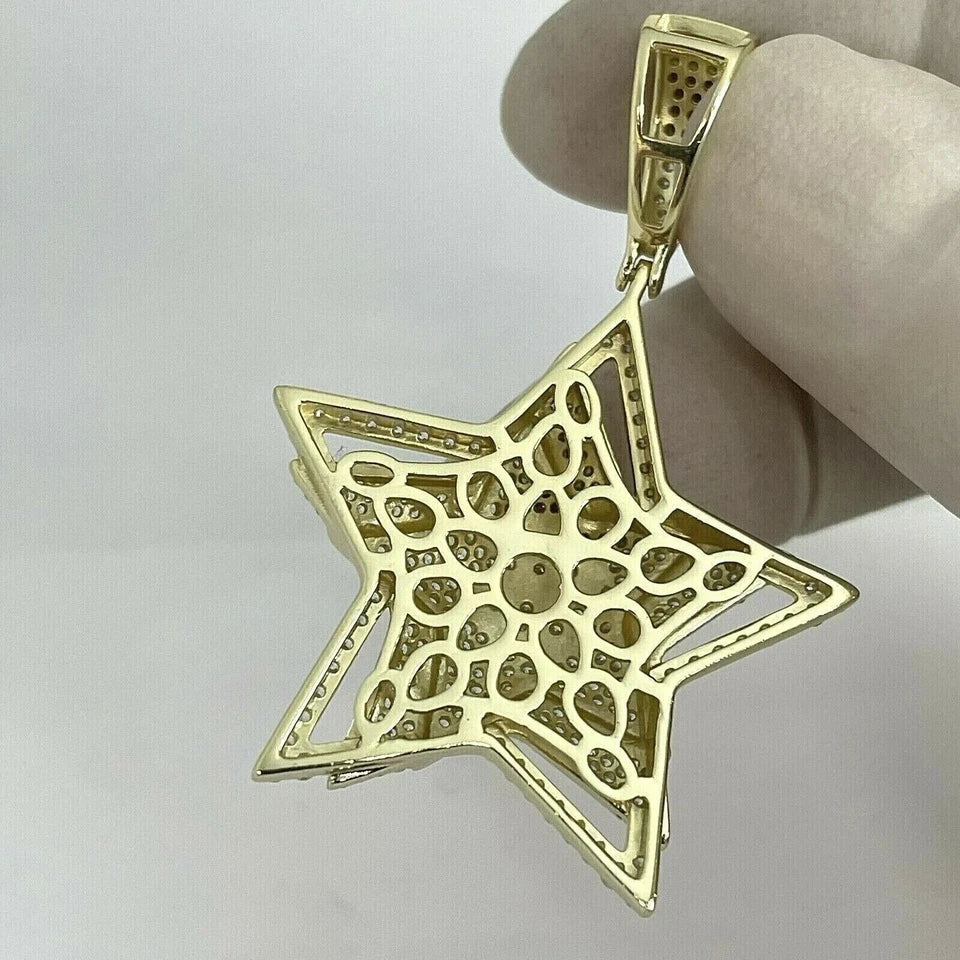 Round Cut Simulated Diamond Stunning $ Star Pendant In 14K Yellow Gold Plated