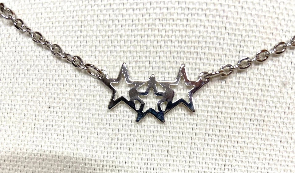 Silver Tone Triple Star Station Chain Necklace -18” long, 3 sets of stars