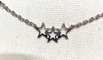 Silver Tone Triple Star Station Chain Necklace -18” long, 3 sets of stars