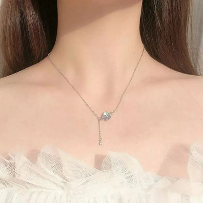 Gift Round Moonstone Planet Stars 925 Sterling Silver Necklace Jewelry Women