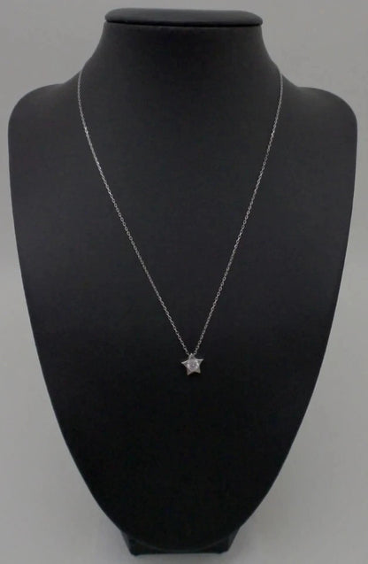 925 Silver Stone Detailed Star Pendant Necklace Sterling Silver CZ 18"
