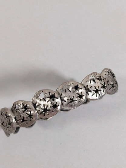 Silver Tone Cut Out Star Flower Round Disc Hinge Bangle Bracelet 7.5 inches