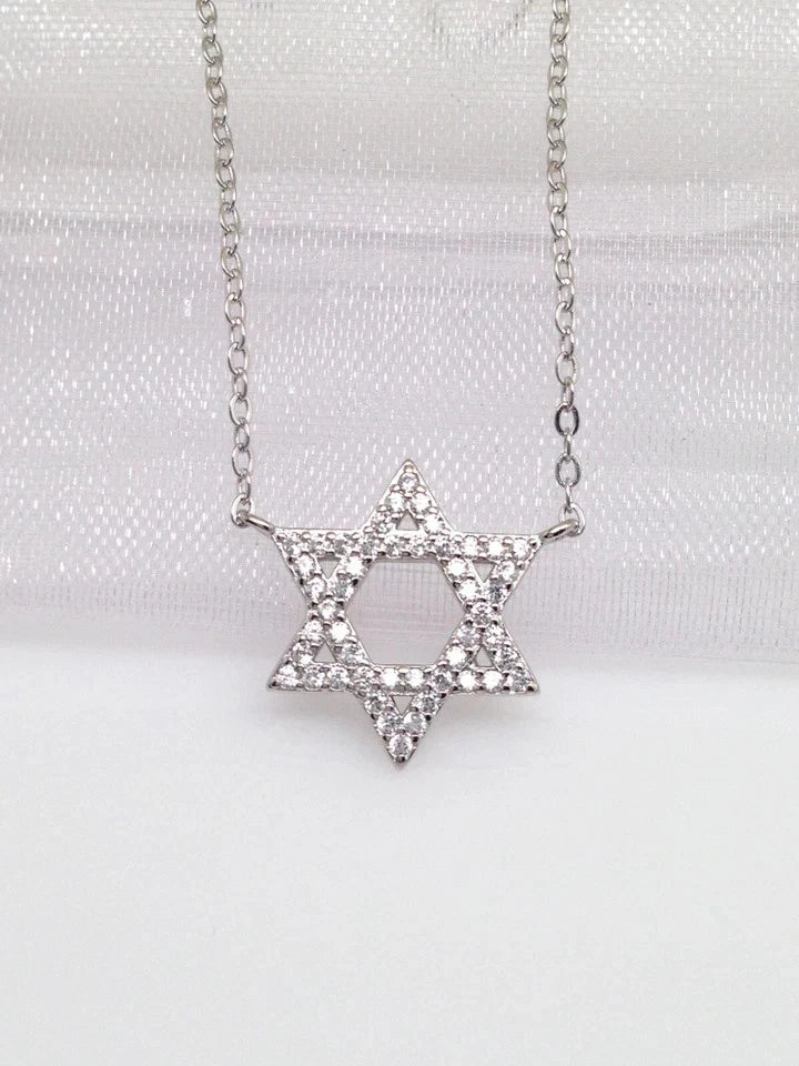 925 Sterling Silver Cz Star of David Pendant Necklace Womens 14.5mm(0.57") 17.5"