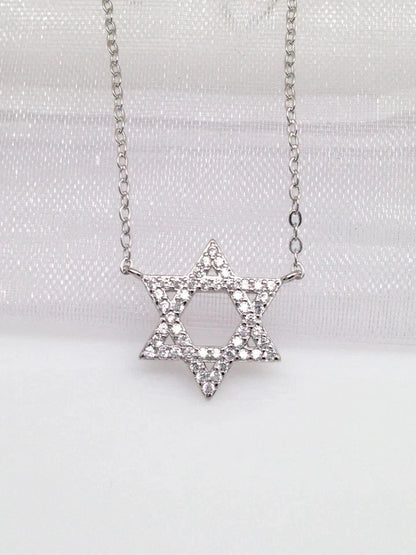 925 Sterling Silver Cz Star of David Pendant Necklace Womens 14.5mm(0.57") 17.5"