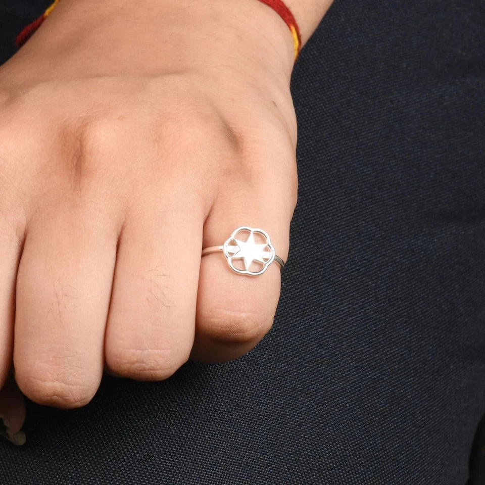 Star Sign Symbol Sterling Silver Ring Jewellery For Women & Girls Wedding Band