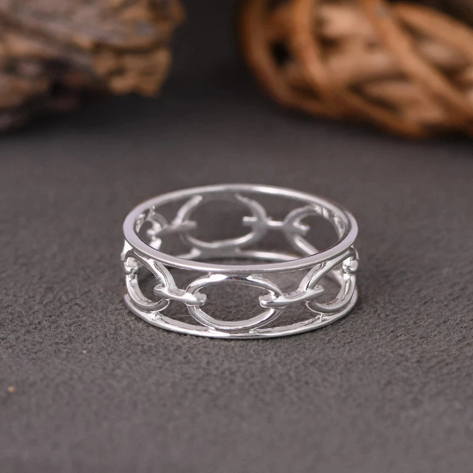 Solid Sterling Silver Open Oval Link Chain Ring Handmade Dainty Statement Band