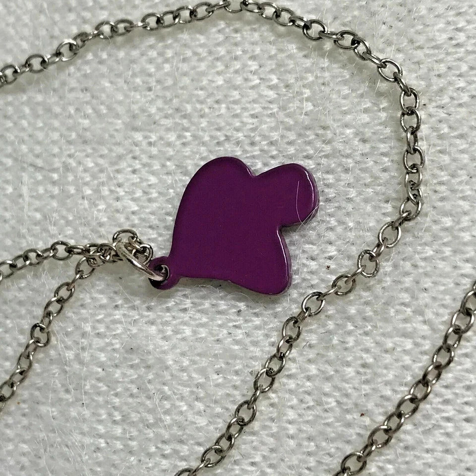 Black Toadstool on a Silver Tone Necklace w/ Rhinestones & Purple Stars - 18"