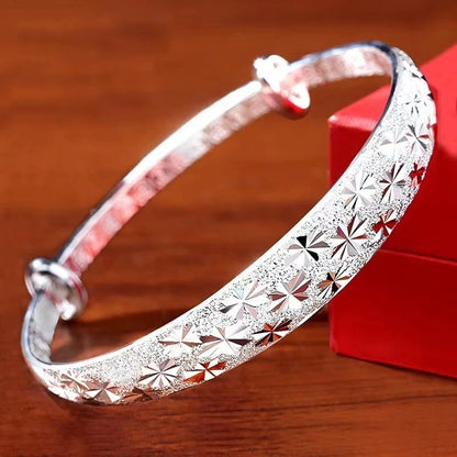 Sterling Silver Diamond Cut Star Adjustable Bangle Bracelet