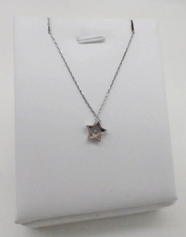 925 Silver Stone Detailed Star Pendant Necklace Sterling Silver CZ 18"