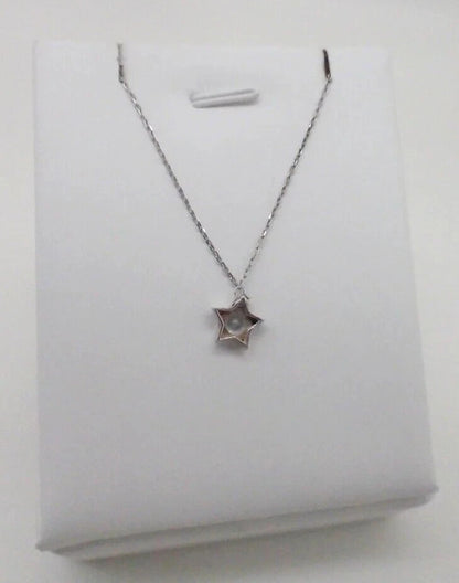 925 Silver Stone Detailed Star Pendant Necklace Sterling Silver CZ 18"