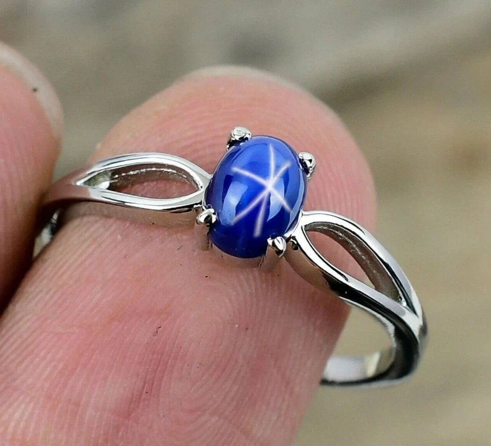 Blue Lindy Star Sapphire Ring 925 Sterling Silver Ring For Woman Birthday Gift