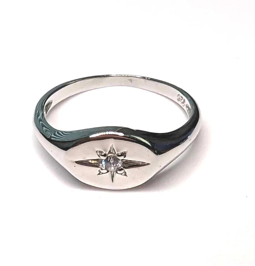 Women's Sterling Silver Sparkle Star Dainty Accent Stackable Ring Sizes 5-10 NEW