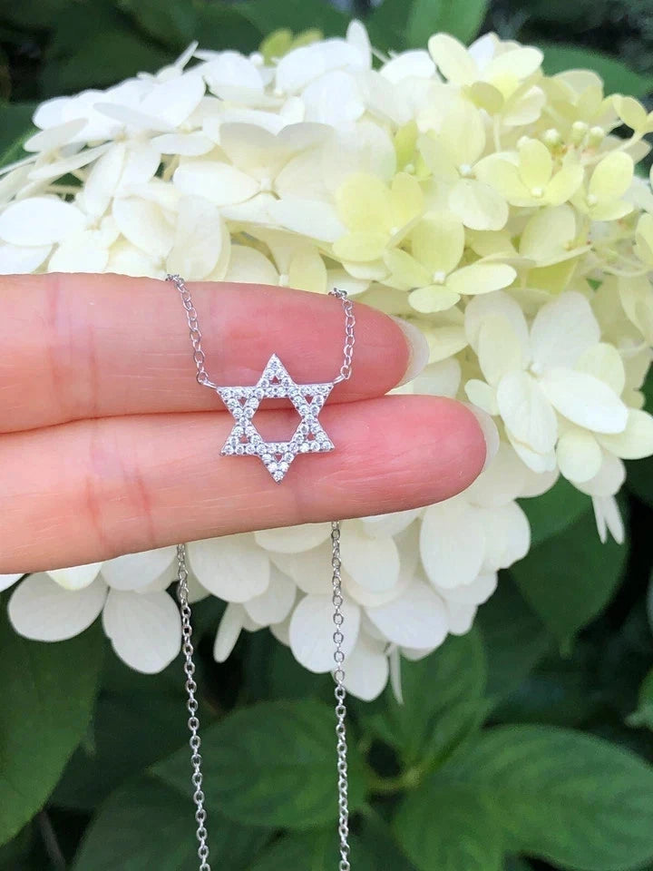 925 Sterling Silver Cz Star of David Pendant Necklace Womens 14.5mm(0.57") 17.5"