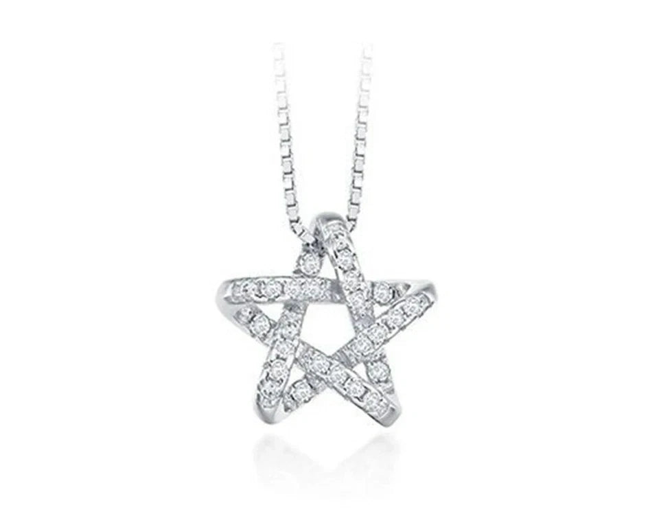 925 Sterling Silver CZ Bling Hexagon Lucky Star Chain Necklace Women 16" -18"