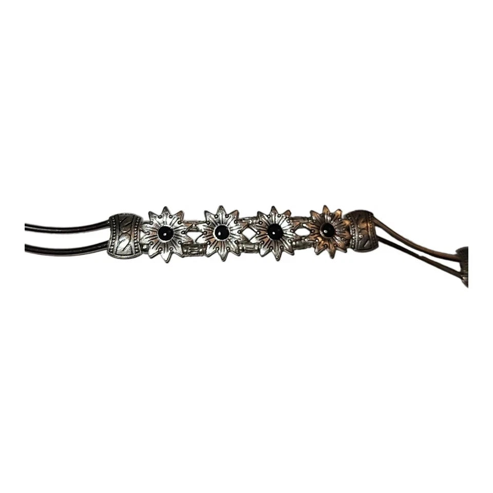 Silver Tone Black Enamel Flower Star Bracelet 6"-8"