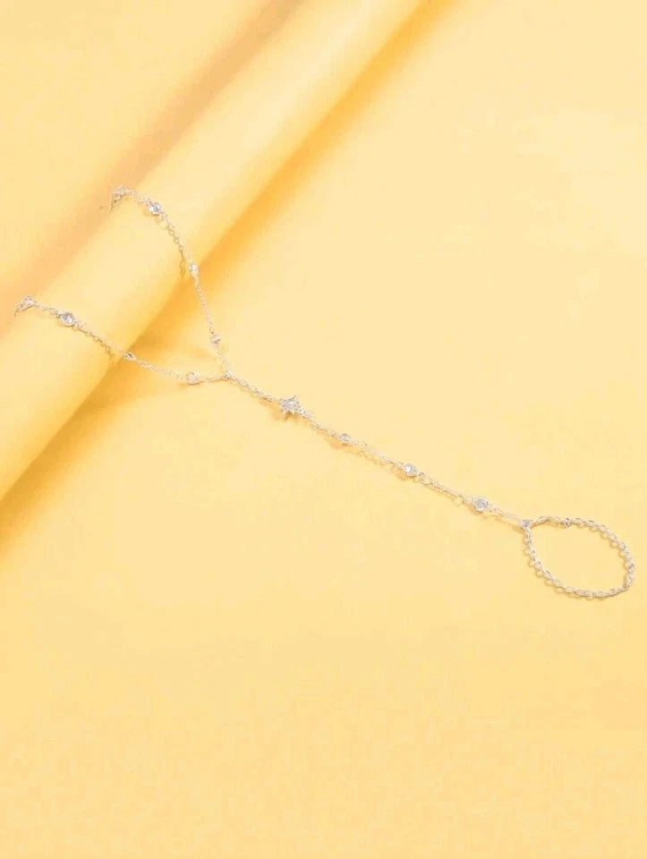 Shooting Star Glitter Hand Chain 925 Stirling Silver Adjustable Bracelet Ring