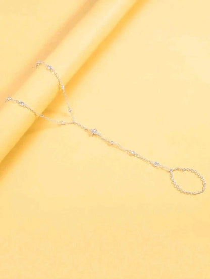 Shooting Star Glitter Hand Chain 925 Stirling Silver Adjustable Bracelet Ring