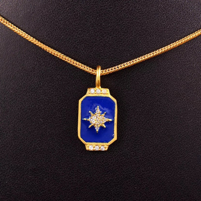 925 Sterling Silver CZ Stone Pendant Star Blue Enamel Necklace Jewelry For Her