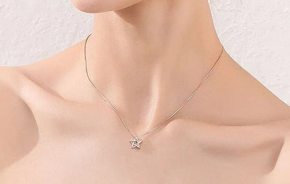 925 Sterling Silver CZ Bling Hexagon Lucky Star Chain Necklace Women 16" -18"