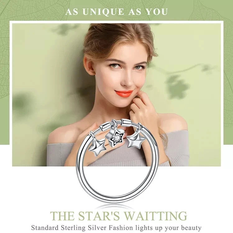 Wostu Fashion 925 Sterling Silver 3 Stars CZ Wedding Ring Women Party Gift