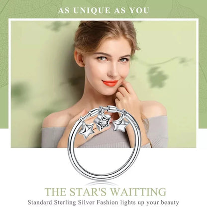 Wostu Fashion 925 Sterling Silver 3 Stars CZ Wedding Ring Women Party Gift